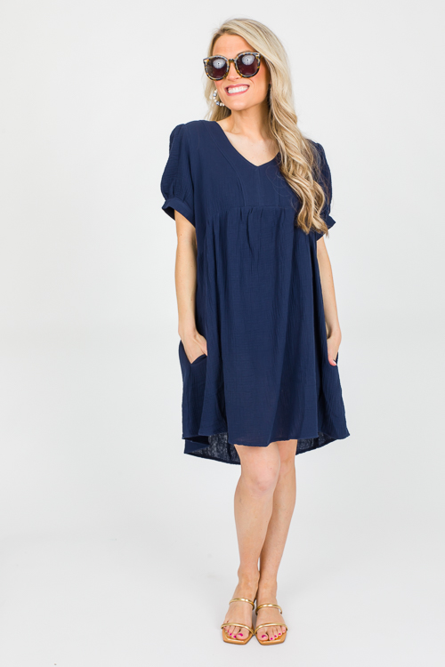Be A Doll Gauze Dress, Navy