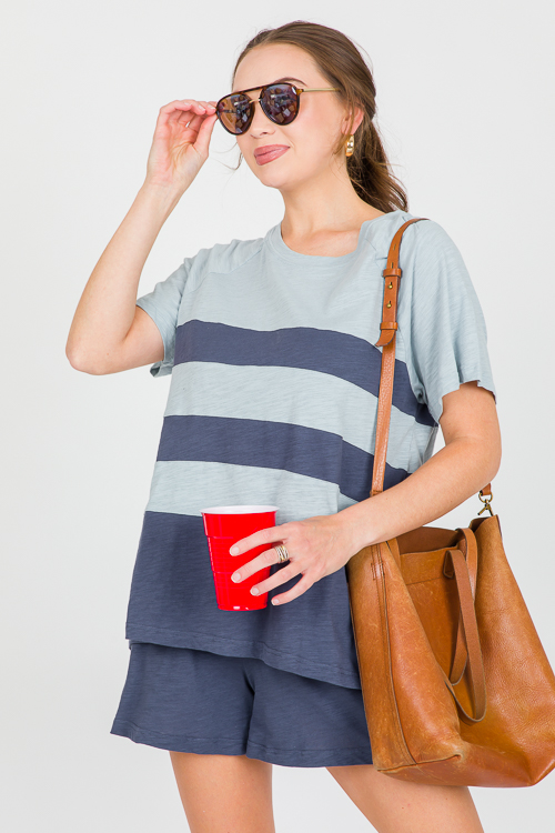 Colorblock Slub Knit Set, Navy