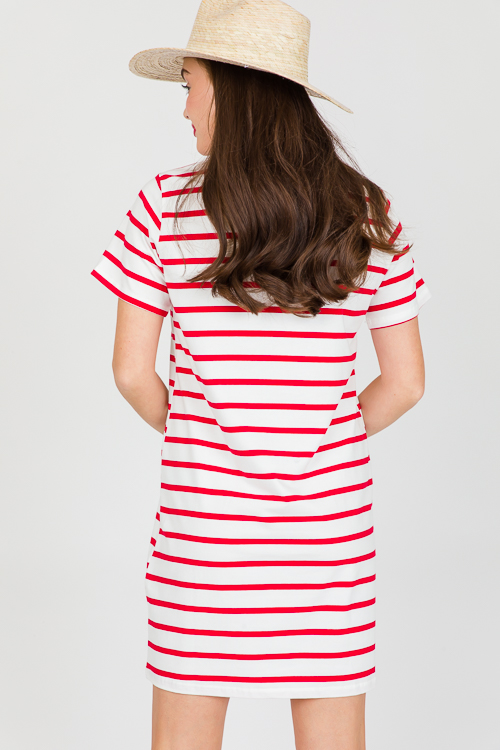 Anna Stripe T-shirt Dress, Red