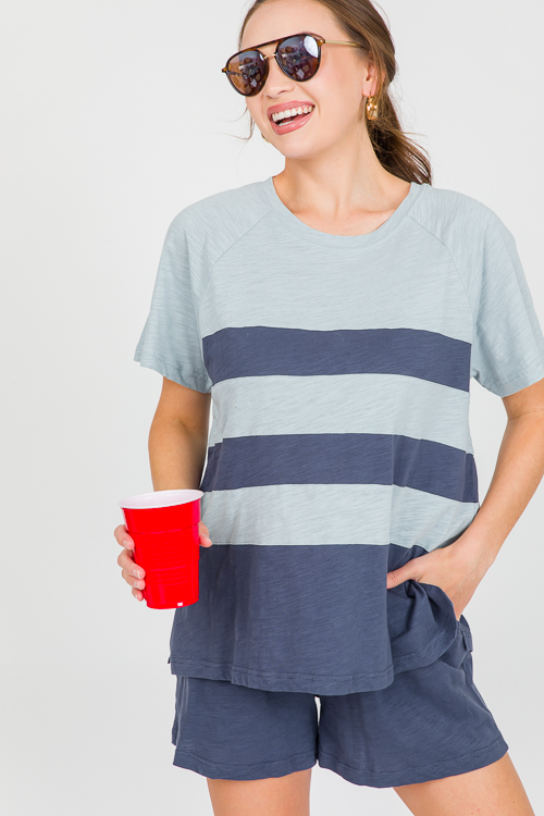 Colorblock Slub Knit Set, Navy