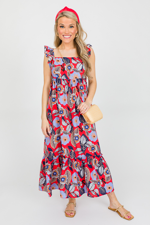 Tori Floral Leaf Midi, Tomato