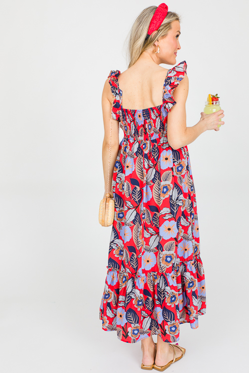 Tori Floral Leaf Midi, Tomato