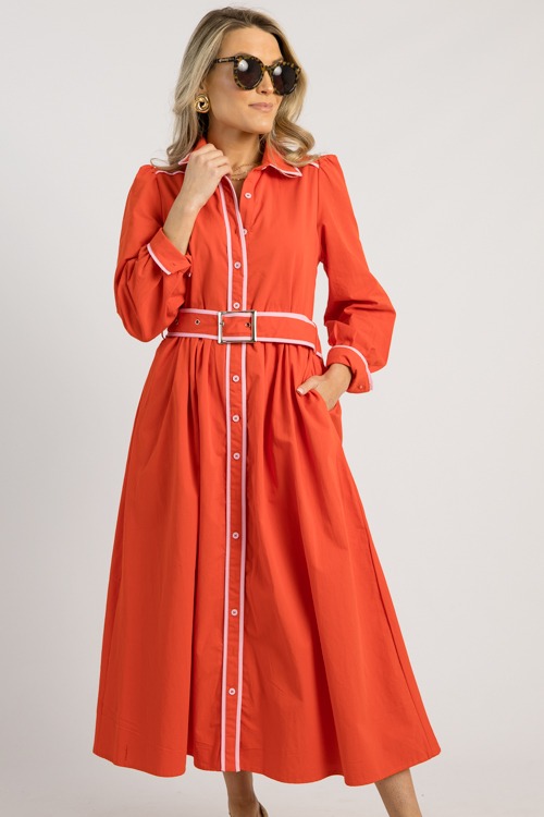 Two Faced Belted Midi, Red