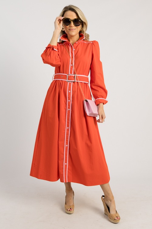 Two Faced Belted Midi, Red