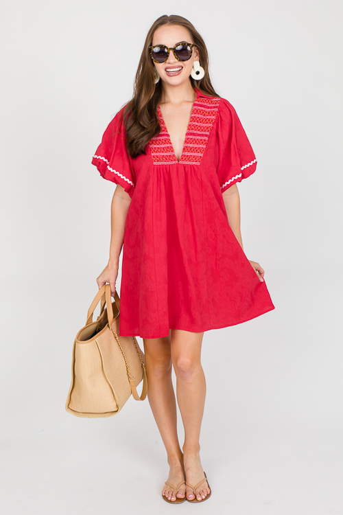 Ric Rac Texture Dress, Cherry Red