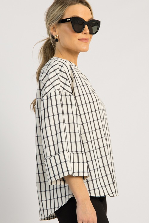 Cuff Sleeve Check Top, Black - 0513-108h.jpg