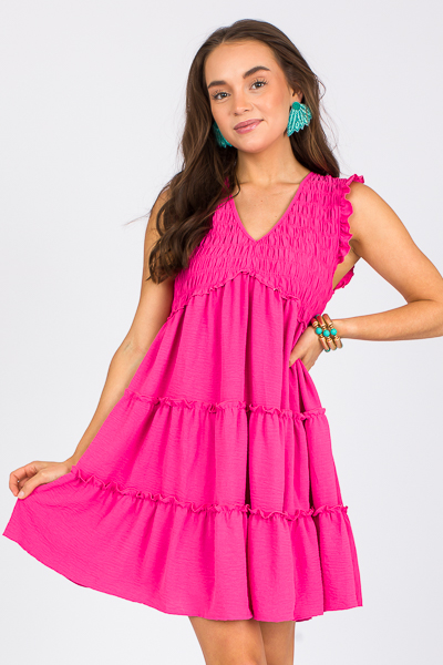 Ellie Ruffled Dress, Hot Pink