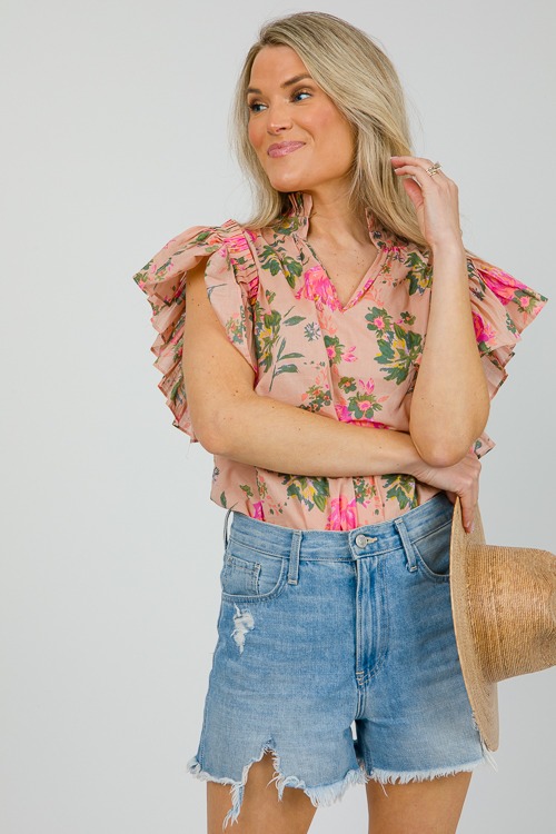 Peachy Pleated Floral Top