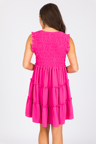 Ellie Ruffled Dress, Hot Pink