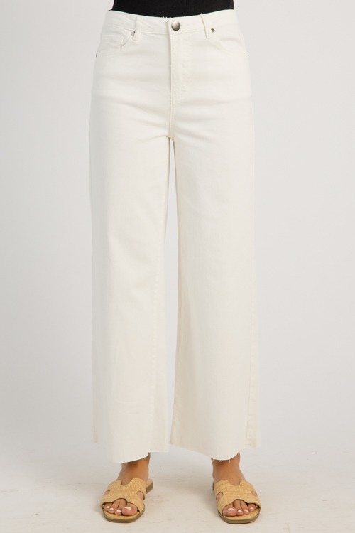 Raw Hem Wide Leg Pants, White