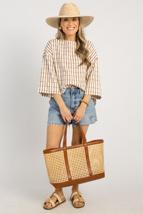 Cuff Sleeve Check Top, Brown