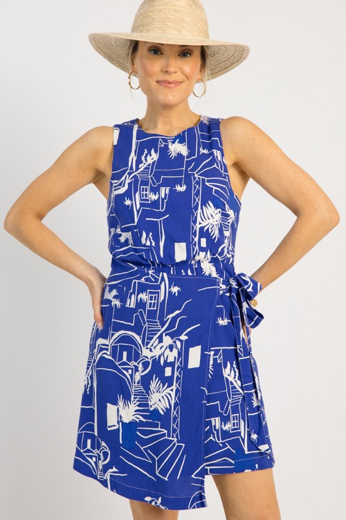 Janis Wrap Dress, White Blue