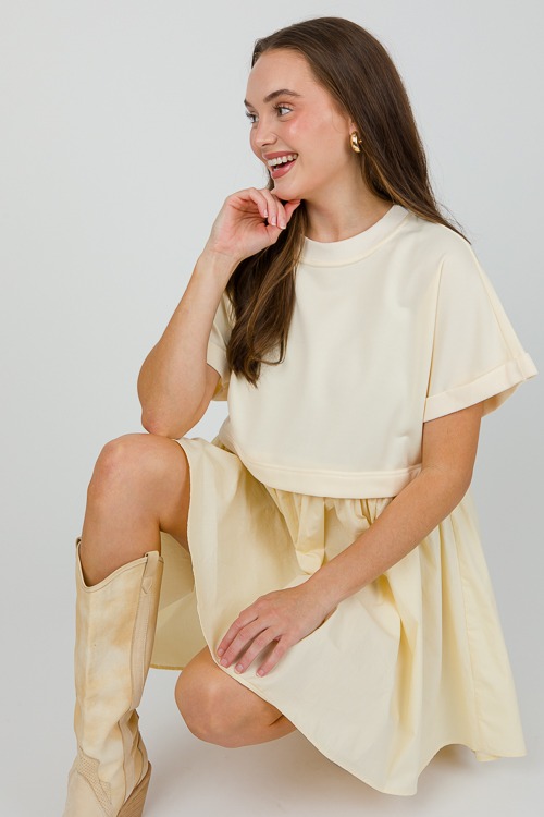 Quincy Contrast Dress, Ivory