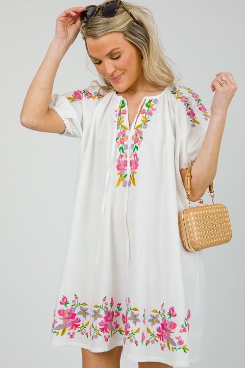 Floral Embroidery Linen Dress