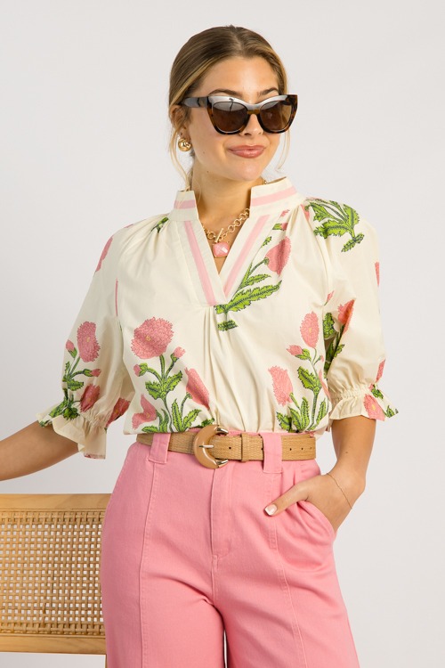 Fallon Floral Top, Cream Mix