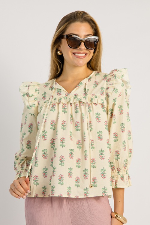 Jane Floral Top, Cream