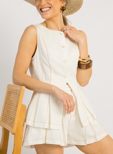 Linen Contrast Stitch Set, Cream