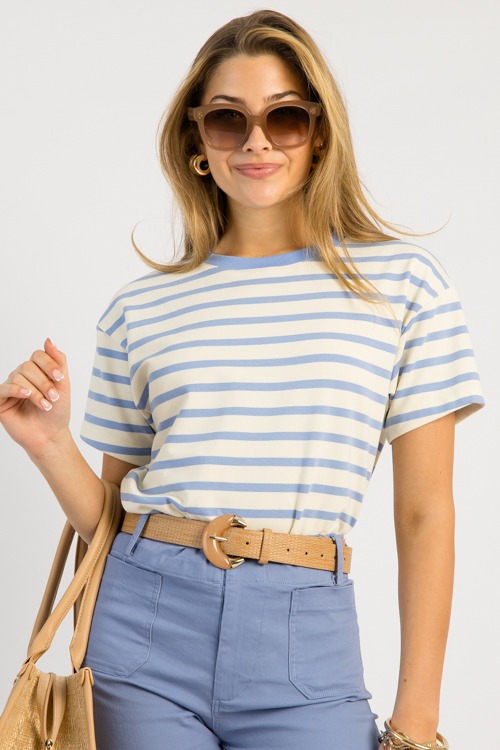 Aiden Stripe Tee, Ivory/Blue