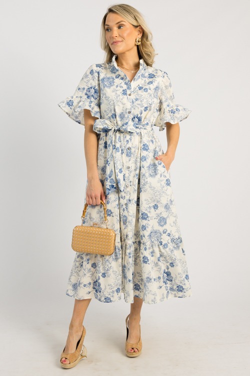 Chinoiserie Tie Belt Midi, Blue