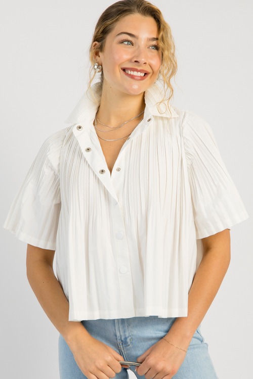 Pleated Button Down Blouse, White - 0515-123.jpg