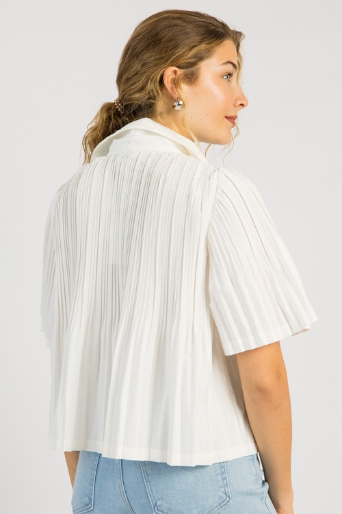 Pleated Button Down Blouse, White - 0515-128.jpg