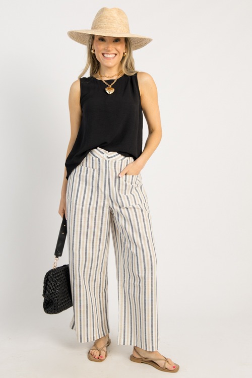 Striped Linen Pocket Pants, Tan