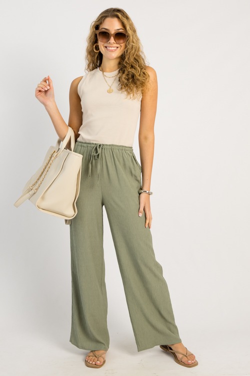 Crinkle Pull-On Pants, Sage
