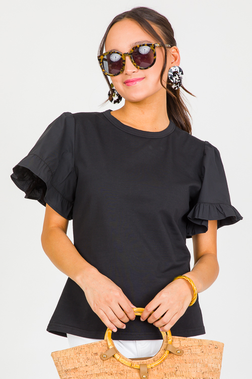 Poplin Sleeve Top, Black