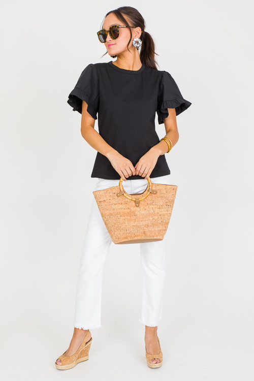 Poplin Sleeve Top, Black