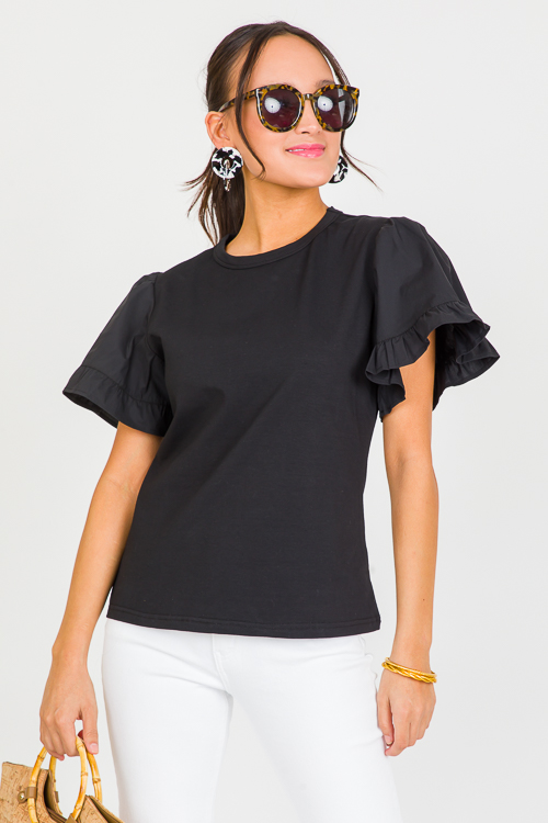 Poplin Sleeve Top, Black