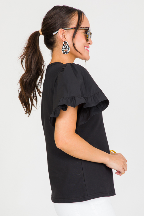 Poplin Sleeve Top, Black