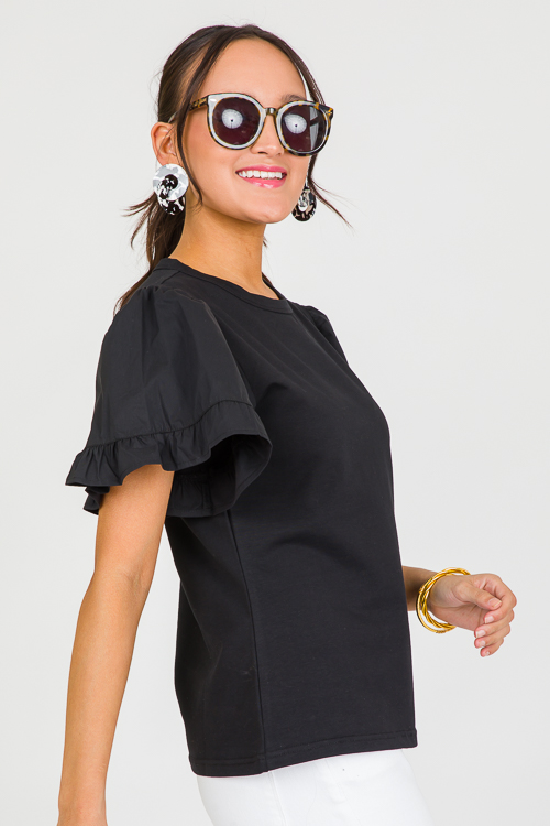 Poplin Sleeve Top, Black