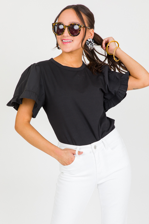 Poplin Sleeve Top, Black