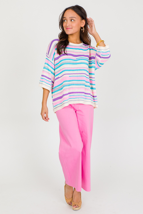 Spring Stripes Sweater, Pink/Aqua