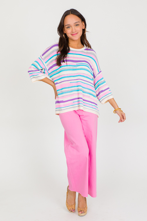 Spring Stripes Sweater, Pink/Aqua