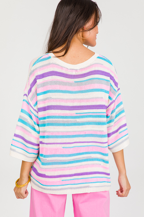 Spring Stripes Sweater, Pink/Aqua