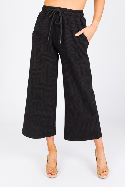 Textured Wide Leg Pants, Black