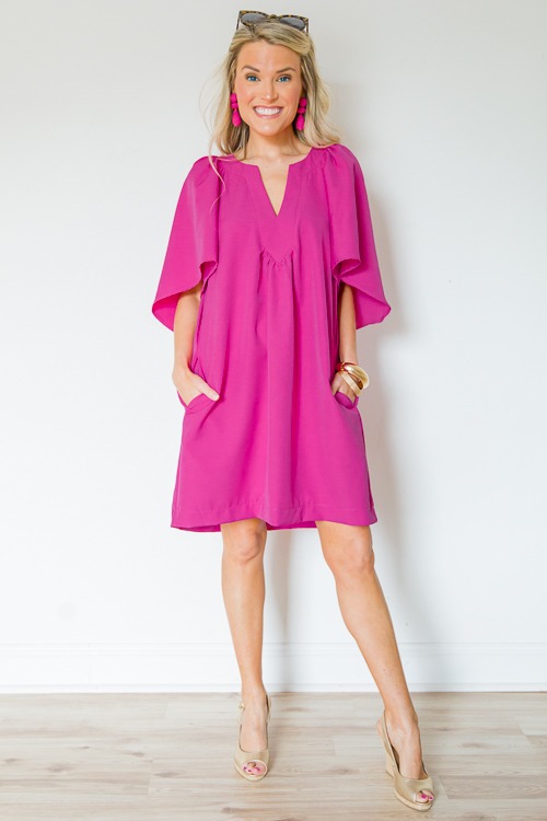 Flutter Sleeve Dress, Pink - 0516-123p.jpg