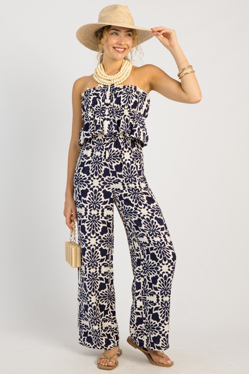Printed Strapless Jumpsuit, Navy - 0516-19p.jpg