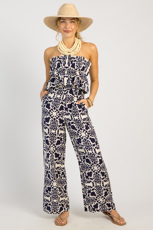 Printed Strapless Jumpsuit, Navy - 0516-25.jpg