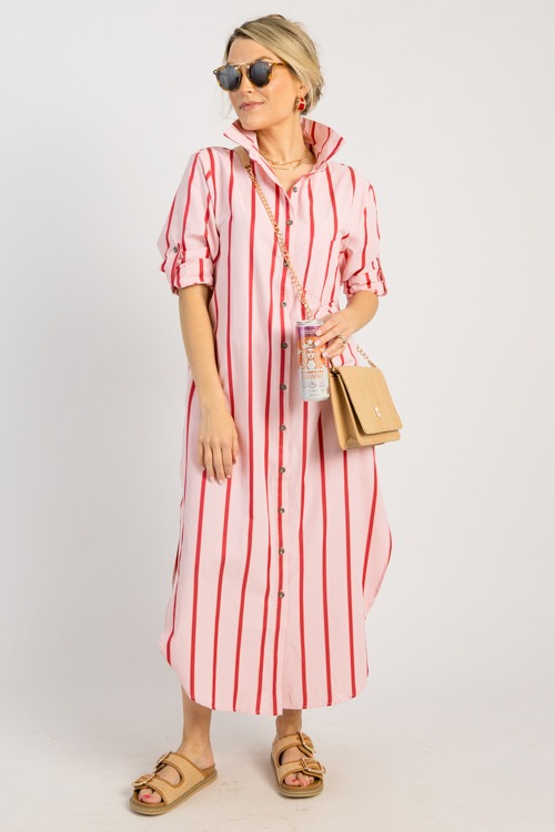 Darcy Shirt Dress, Pink Stripe