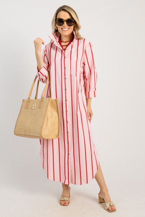 Darcy Shirt Dress, Pink Stripe