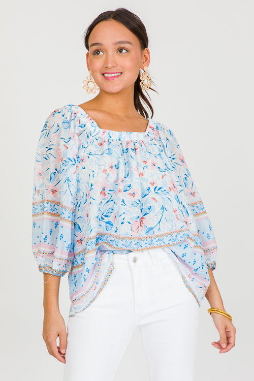 Boho Floral Blouse, Pink Blue