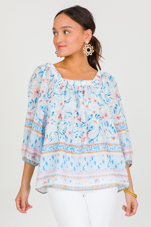 Boho Floral Blouse, Pink Blue
