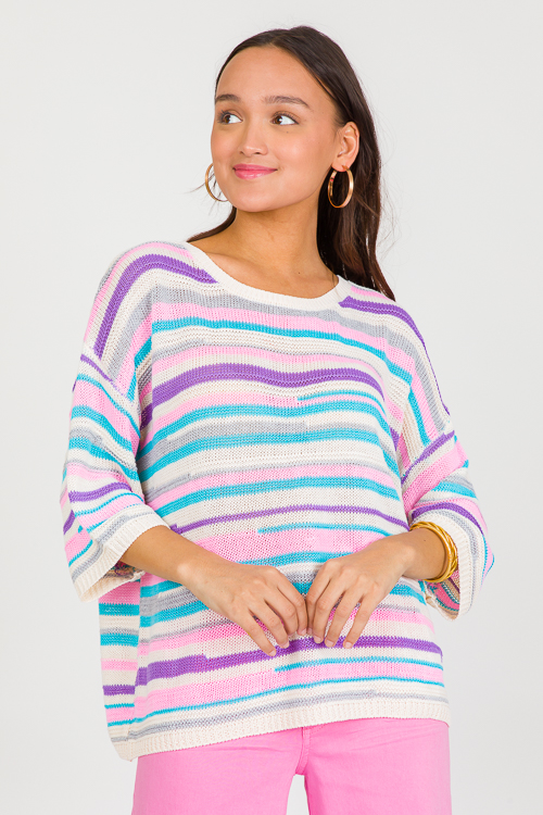 Spring Stripes Sweater, Pink/Aqua