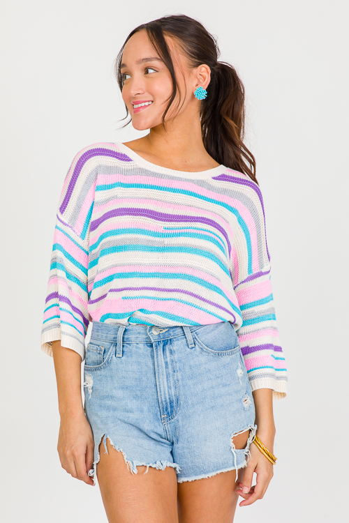 Spring Stripes Sweater, Pink/Aqua