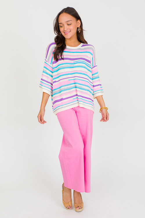 Spring Stripes Sweater, Pink/Aqua