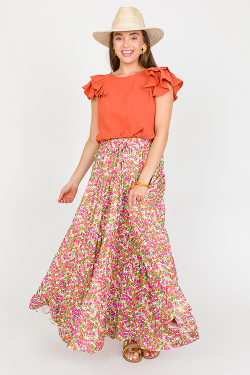 Floral Maxi Skirt, Pink Rust