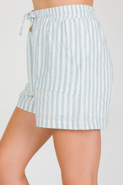 Striped Linen Shorts, Soft Blue