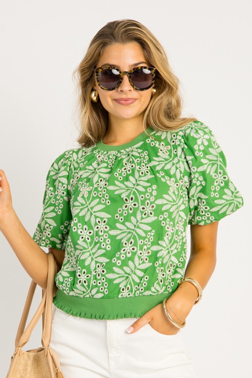 Embroidery Eyelet Banded Top, Green - 0519-120p.jpg
